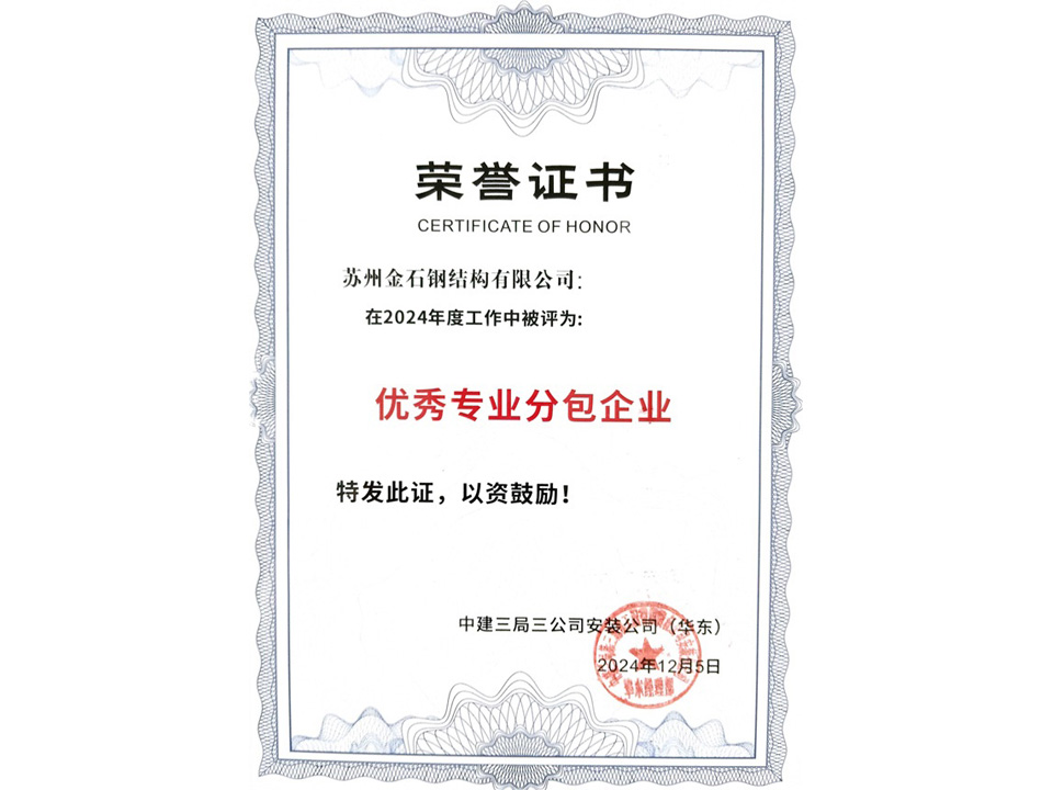 2024年度優(yōu)秀專業(yè)分包企業(yè)